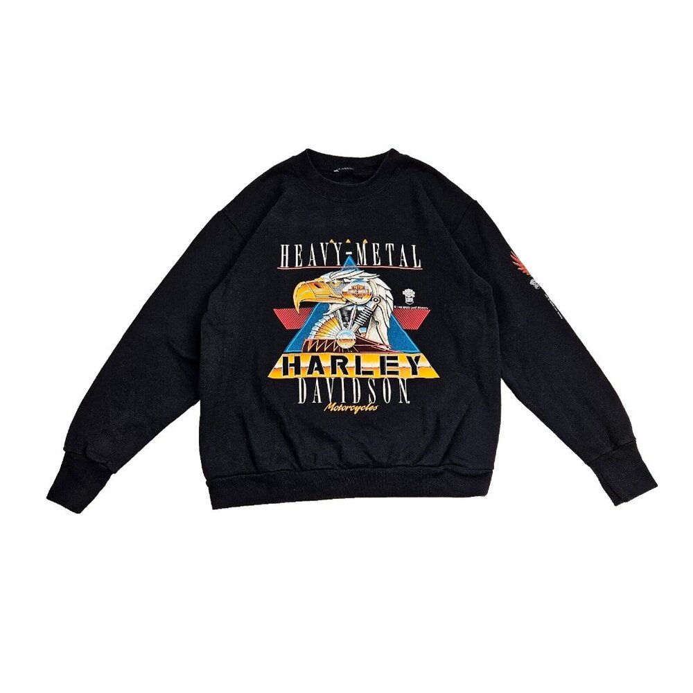 Vintage 1988 Harley Davidson Large Heavy Metal Crewneck Sweater Eagle Engine